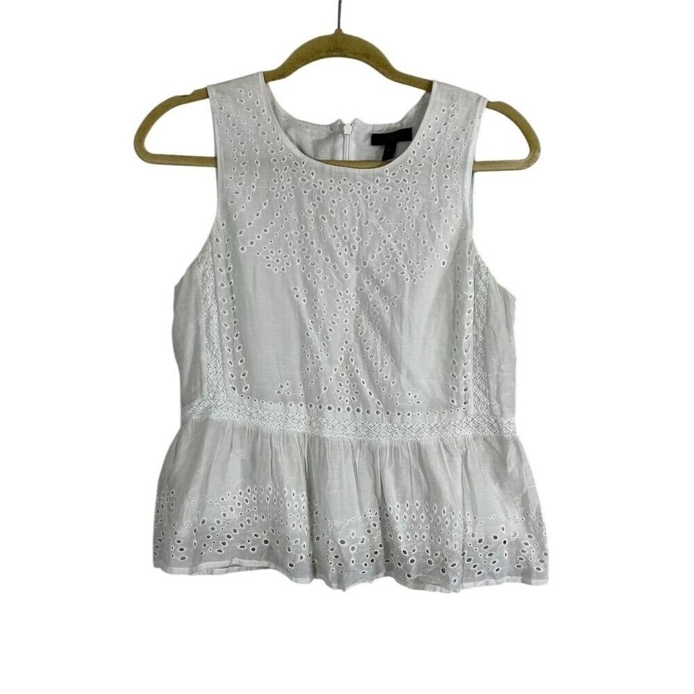 J. Crew Silk Eyelet Peplum Top White 10P Preppy Coastal Chic Resort Classic